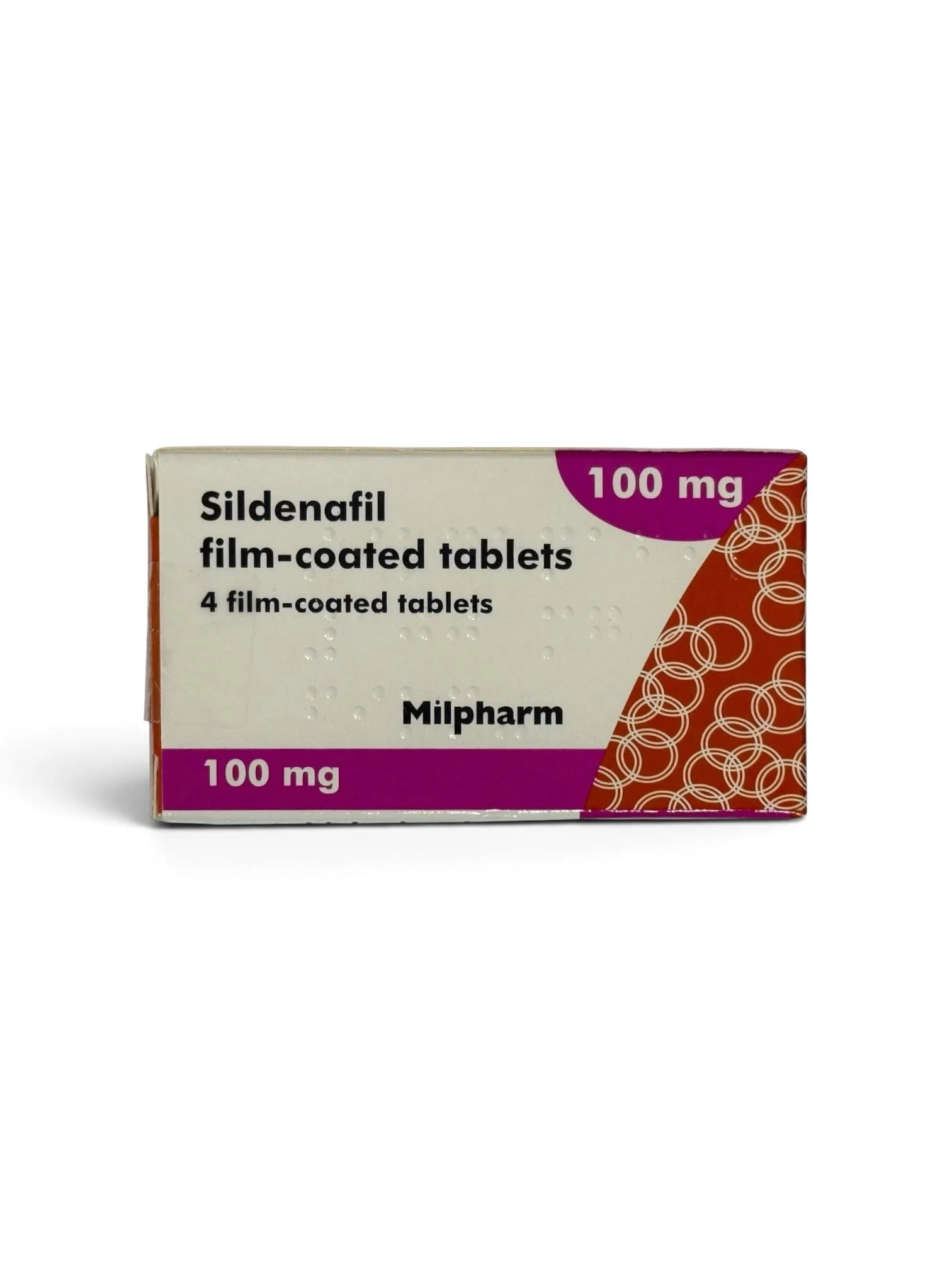 Milpharm Sildenafil 100mg film-coated tablets, pack of 4